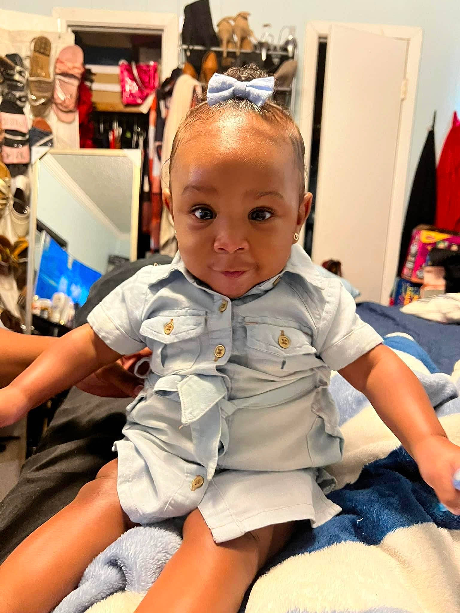 Kyomi joined the competition — help win amazing prizes! baby, baby_toddler_clothing, blond, child, comfort, dress, event, fashion_accessory, fashion_design, flooring, fun, happy, human_leg, knee, lap, person, room, sitting, skin, thigh