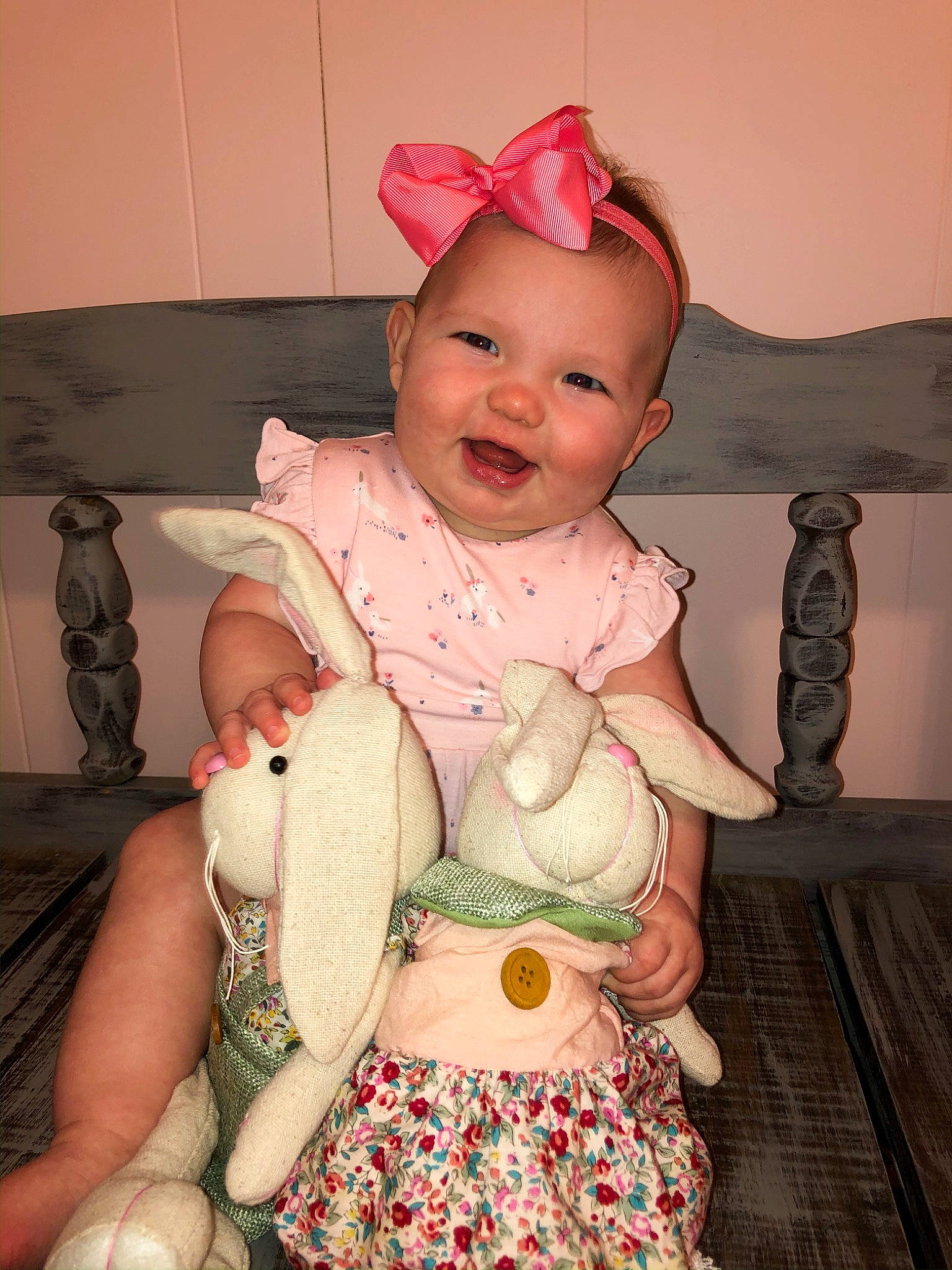 Mary Alice is registered to the contest to win money with this photo: baby, child, ear, hair_accessory, headband, person, pink, skin, toddler