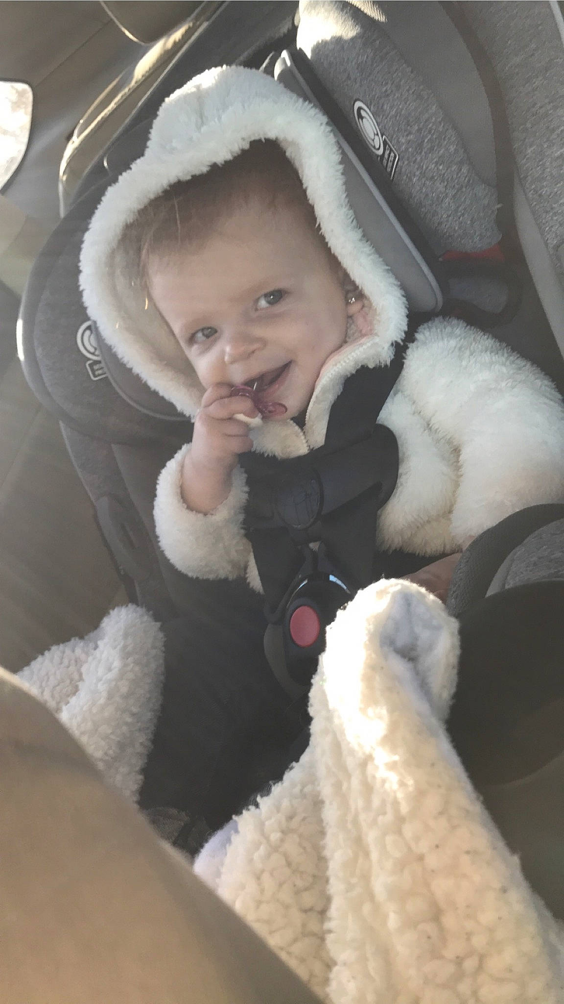Kenzley joined the competition — help win amazing prizes! baby, baby_in_car_seat, car_seat, cheek, child, fur, joy, person, skin, toddler