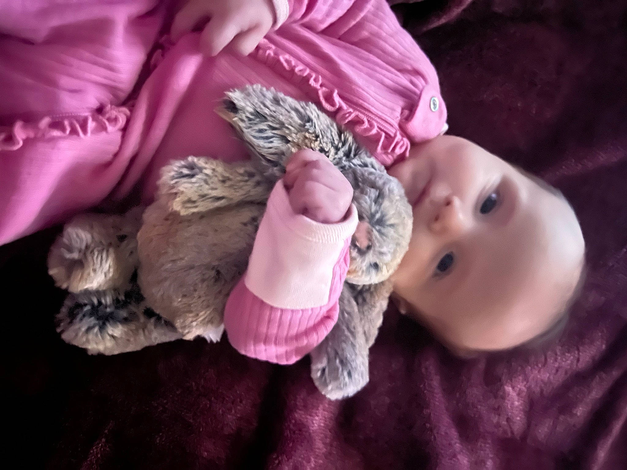 Marilyn joined the competition — help win amazing prizes! baby, baby_toddler_clothing, cheek, child, comfort, eyelash, finger, fur, head, headgear, human_body, magenta, person, pink, purple, skin, sleeve, textile, toddler, toy