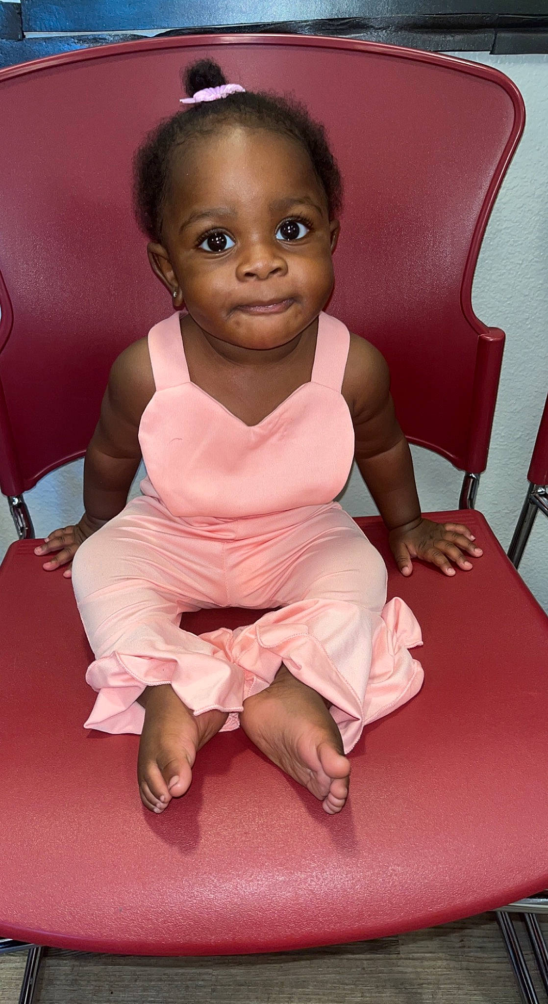 Maylahn joined the competition — help win amazing prizes! baby, baby_toddler_clothing, barefoot, chair, cheek, child, chin, comfort, flooring, foot, fun, hairstyle, happy, human_leg, magenta, person, pink, sitting, skin, smile