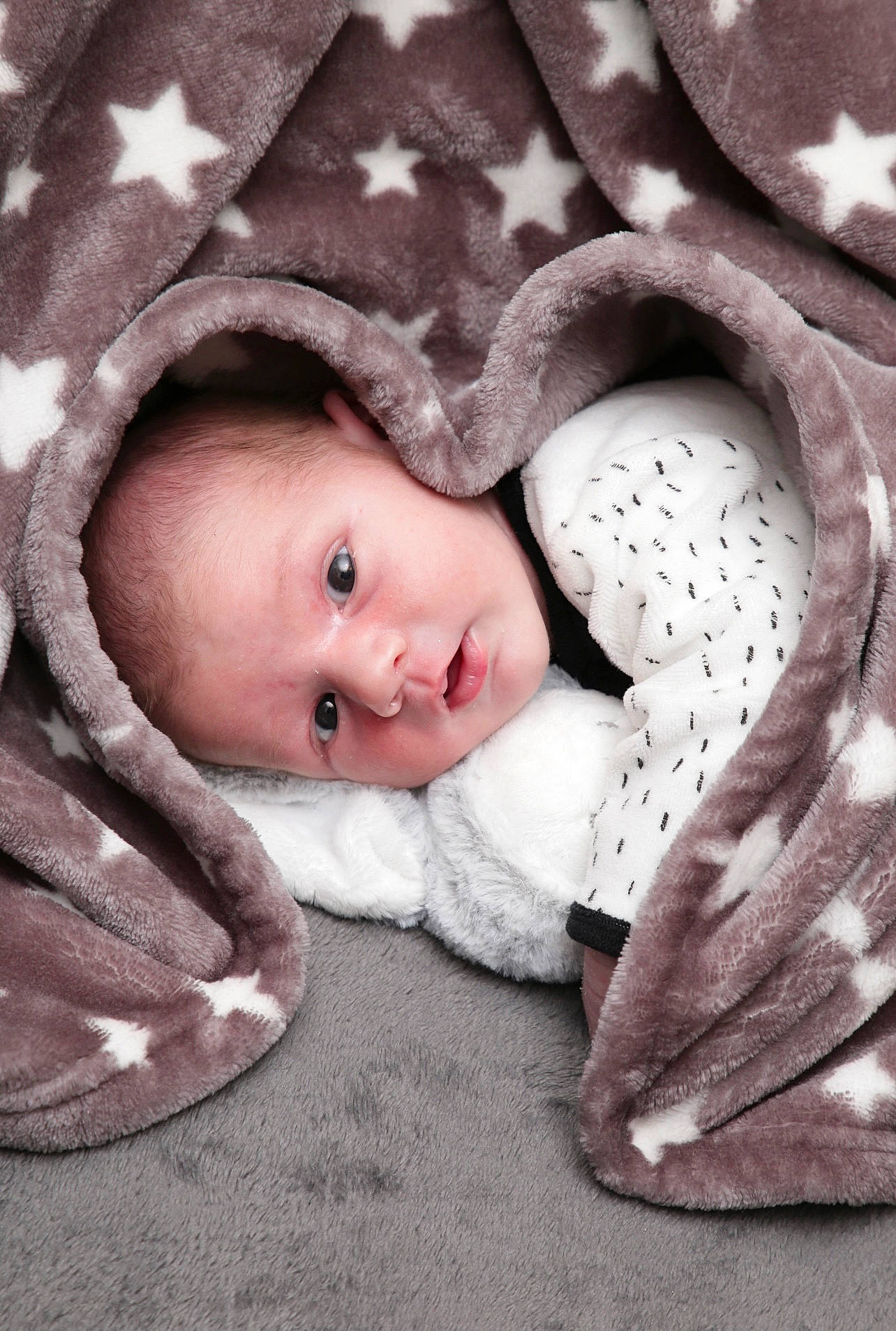 Warren participe au concours pour gagner de l'argent avec cette photo : baby, baby_toddler_clothing, cheek, child, comfort, eye, eyebrow, face, flash_photography, fur, grey, linens, lip, monochrome, monochrome_photography, pattern, person, skin, sleeve, toddler