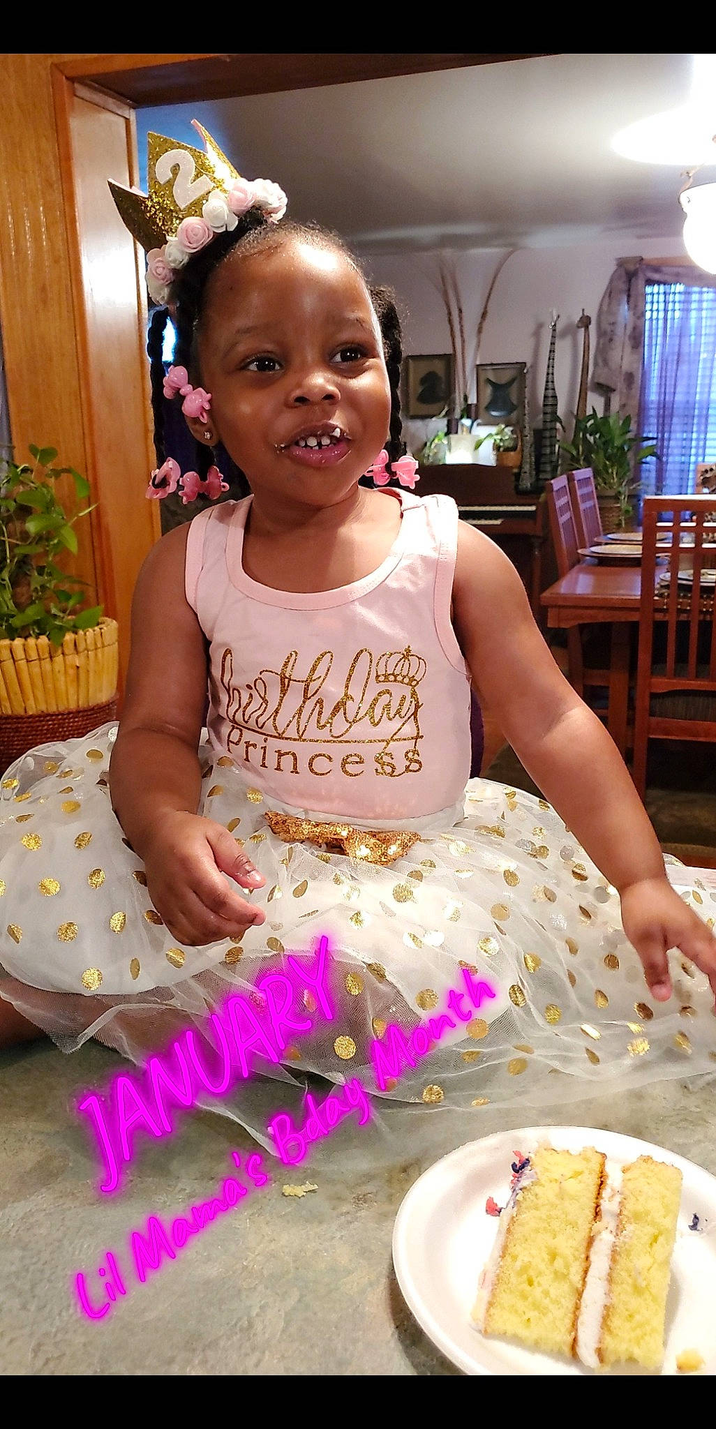 Aubri  joined the competition — help win amazing prizes! baby_toddler_clothing, birthday_cake, cake, child, cuisine, door, dress, event, food, happy, houseplant, person, pink, plant, plate, ruffle, smile, sugar_cake, sweetness, tableware