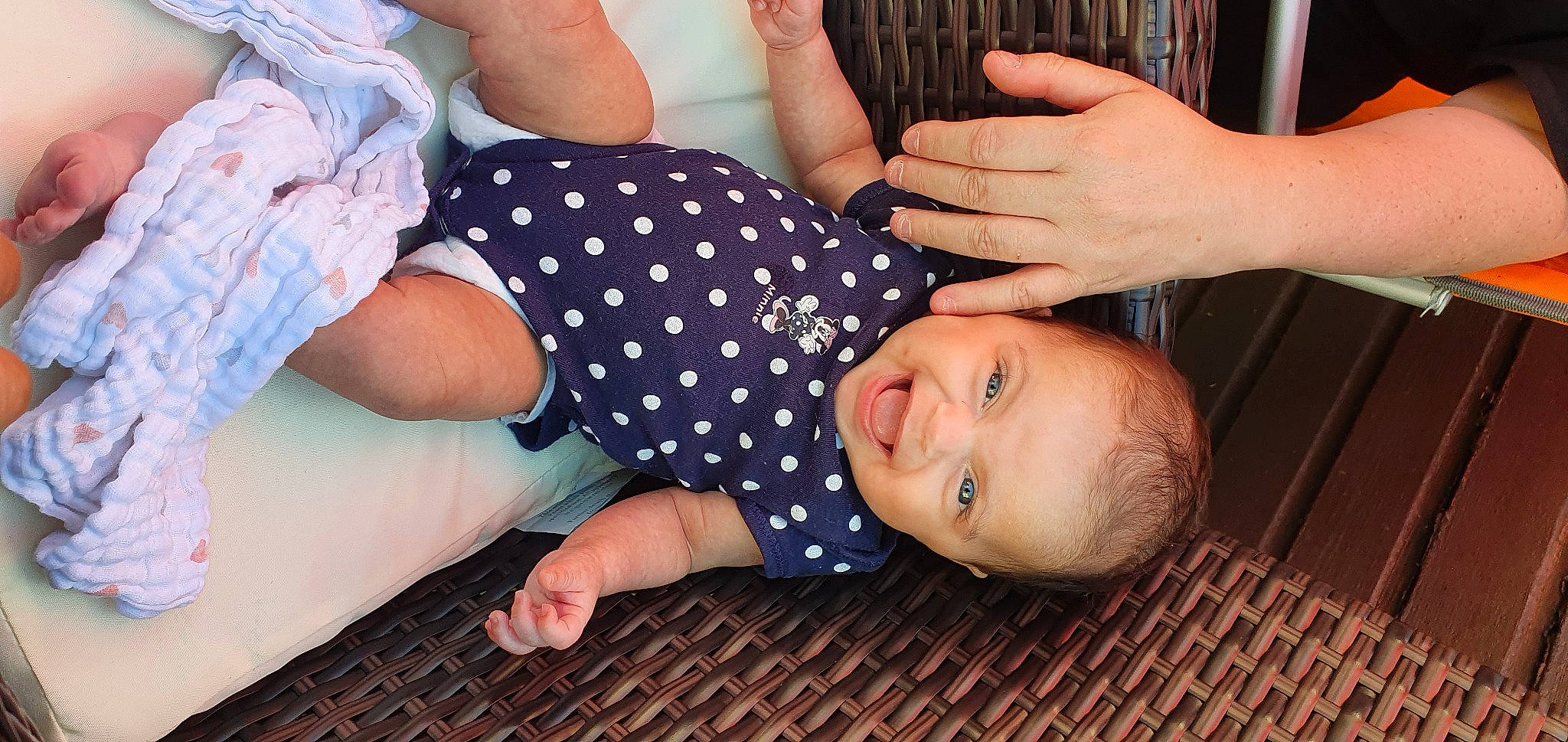 Aurelia joined the competition — help win amazing prizes! baby, baby_toddler_clothing, child, comfort, finger, fun, gesture, hand, happy, human_leg, joint, mouth, nail, pattern, person, skin, smile, thigh, thumb, toddler