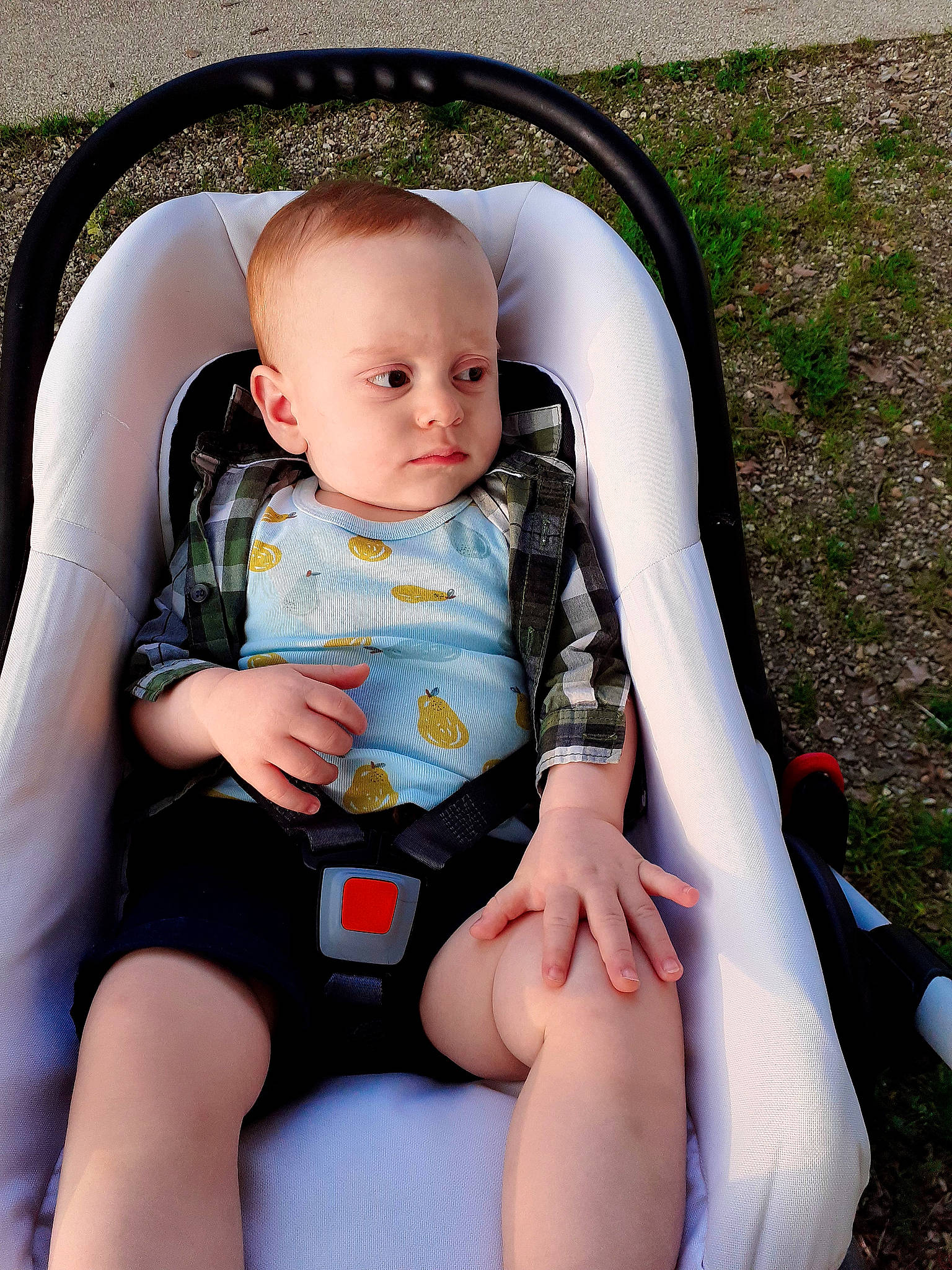 Noe a rejoint le concours — aidez-le/la à gagner de superbes lots ! baby, baby_carriage, baby_products, baby_toddler_clothing, chair, child, comfort, finger, fun, grass, human_leg, knee, lap, leg, leisure, person, recreation, sitting, skin, thigh