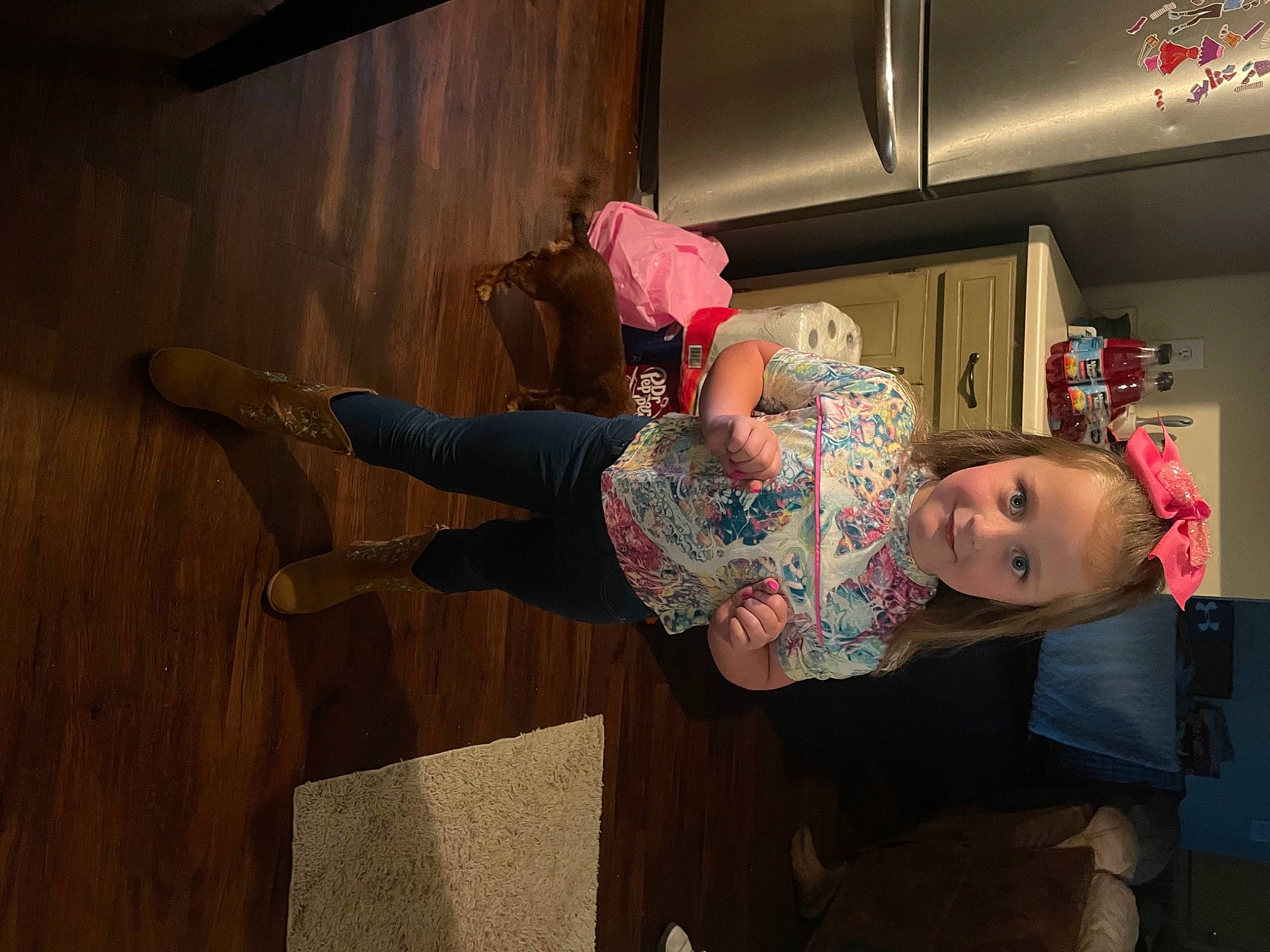 Scarlett joined the competition — help win amazing prizes! baby, baby_toddler_clothing, flooring, fun, happy, hardwood, hat, human_leg, joy, magenta, person, pink, room, thigh, toddler, wood