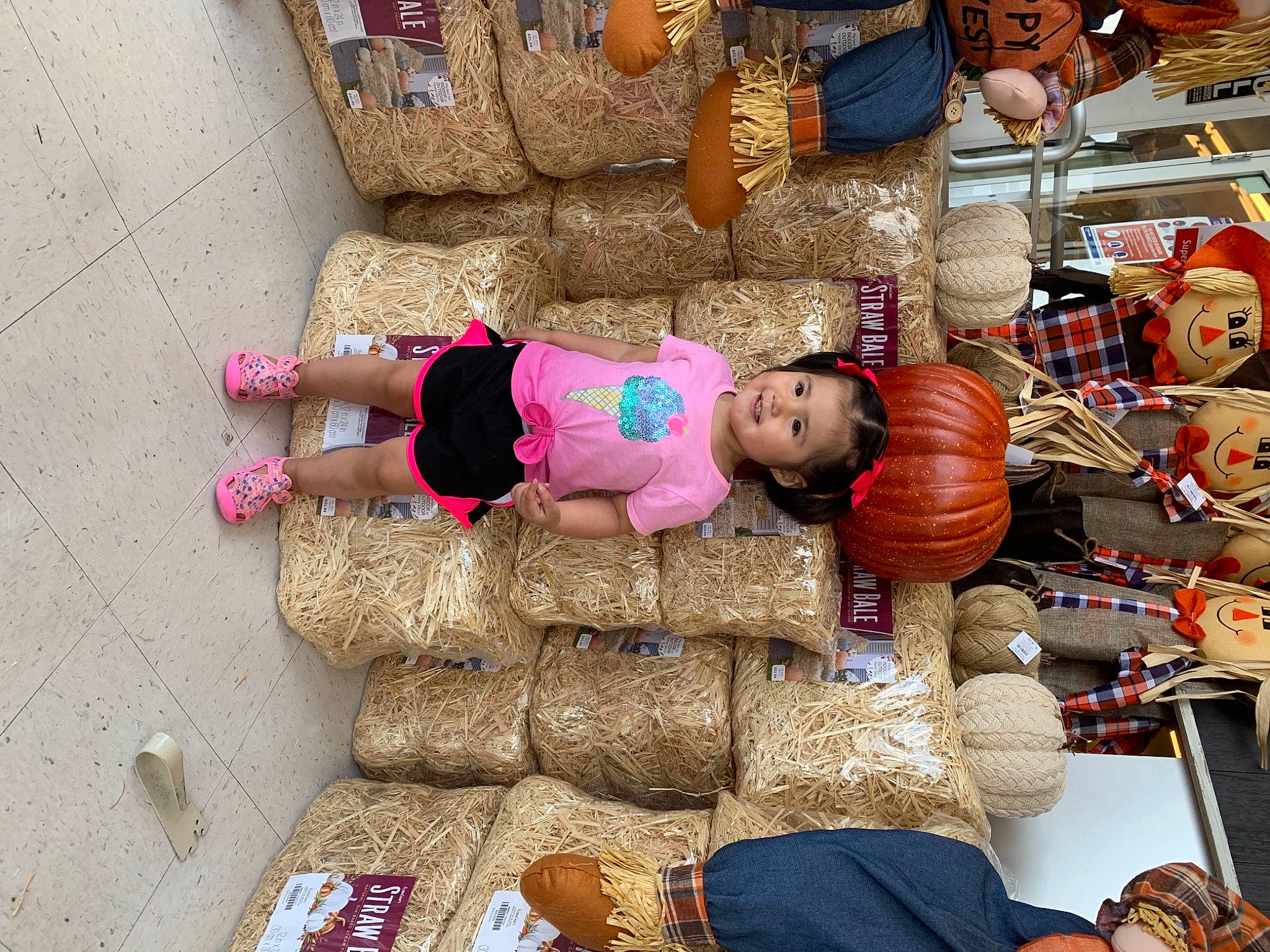 Juliette joined the competition — help win amazing prizes! baby, calabaza, child, flooring, fun, hat, headgear, joy, market, person, plant, pumpkin, retail, room, stuffed_toy, toddler, toy, tree, vegetable, whole_food