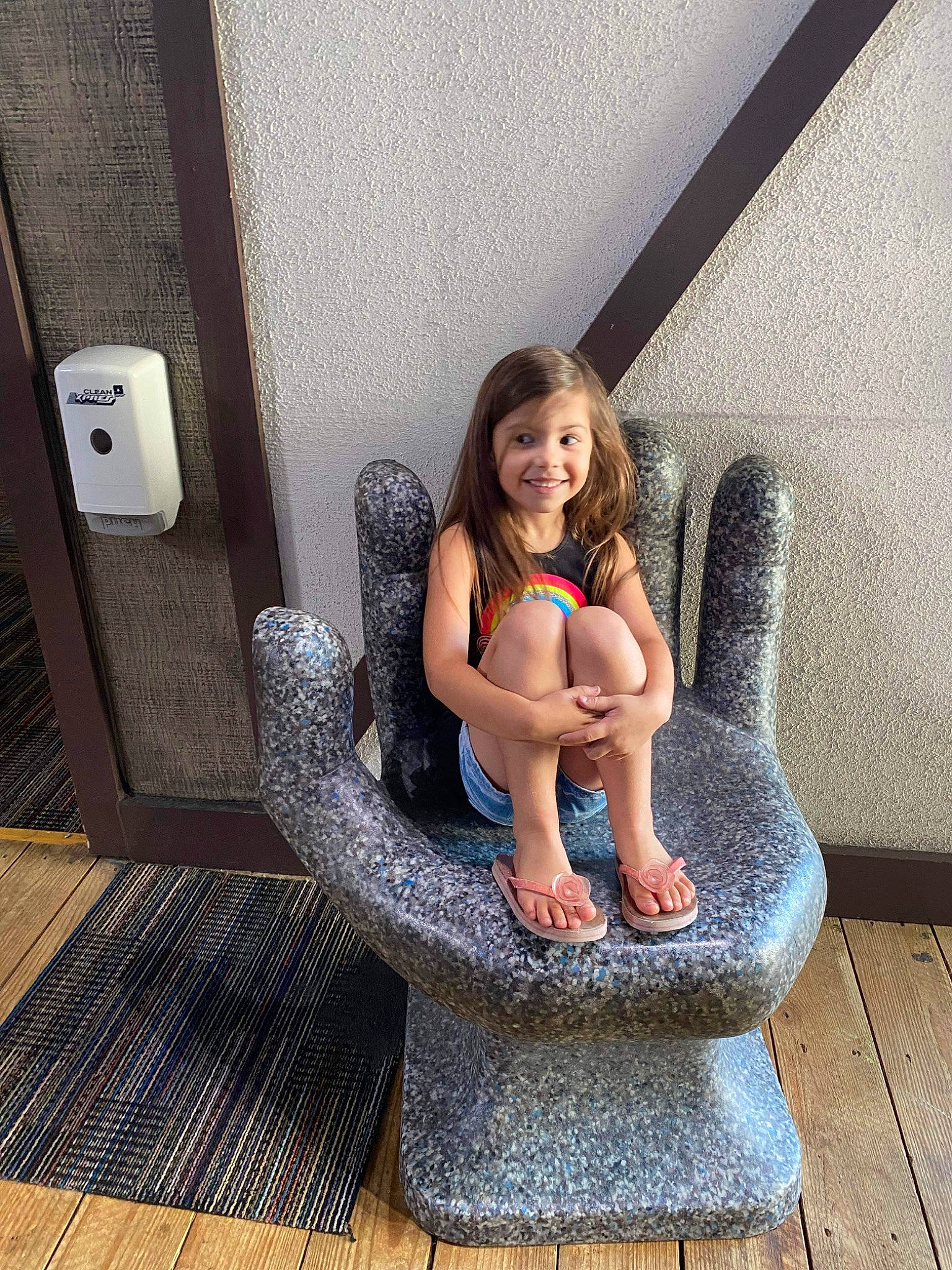 Annabell joined the competition — help win amazing prizes! barefoot, child, comfort, flash_photography, floor, flooring, foot, fun, hairstyle, happy, hardwood, human_leg, joy, leisure, person, sitting, smile, sportswear, thigh, toddler