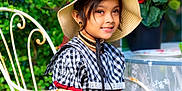 Anabia joined the competition — help win amazing prizes! chair, checkered_pattern, child, dress, earrings, flower, flowers, garden, girl, greenery, hat, outdoor, pearl_bracelet, pearl_necklace, portrait, red_bow, smiling, teacup, vintage_style, wrought_iron