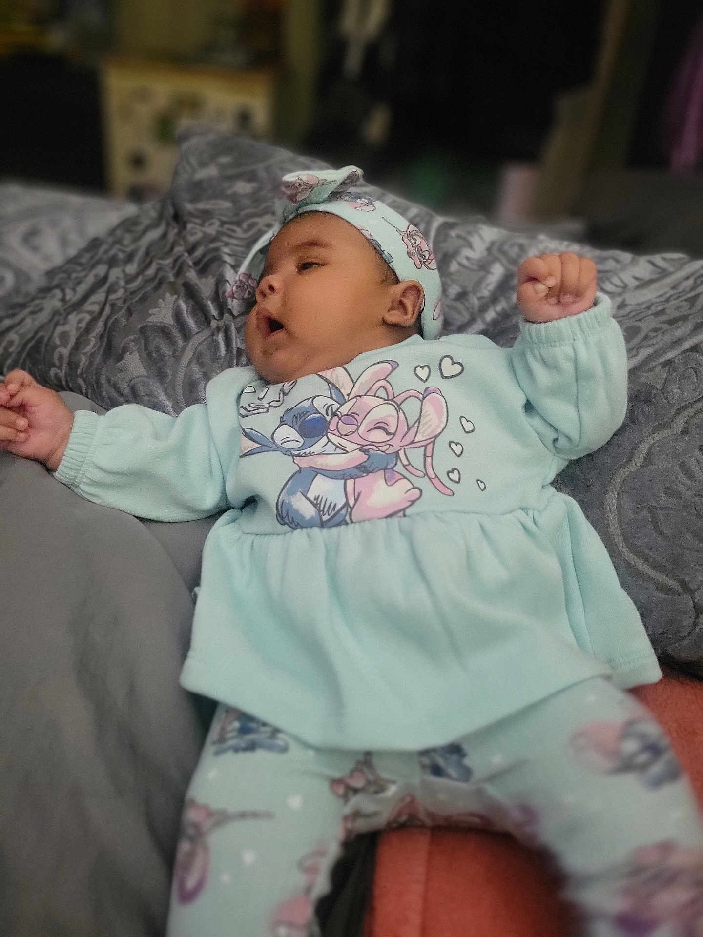 Sariyah is registered to the contest to win money with this photo: baby, bed, bodypart, bonnet, cap, clothing, couch, cushion, face, finger, furniture, hand, hat, head, homedecor, newborn, person, photography, portrait, yawning