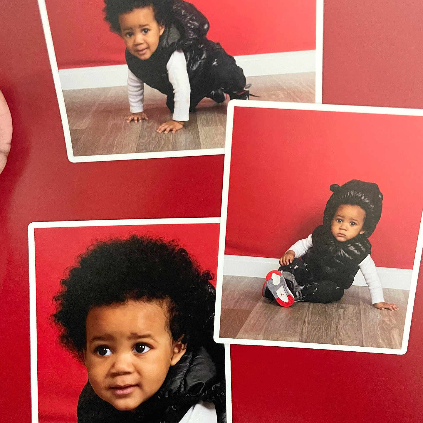 Cordell joined the competition — help win amazing prizes! art, baby, blackhair, bonnet, clothing, coat, collage, crawling, face, footwear, hair, hat, head, hood, jacket, pants, person, photography, portrait, shoe