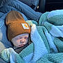 Woodson is registered to the contest to win money with this photo: baby, sleeping, car_seat, blanket, beanie, brown_hat, carhartt, child, infant, cozy, soft_light, peaceful, resting, clothing, fabric, seat, transportation, cute, portrait, young_child