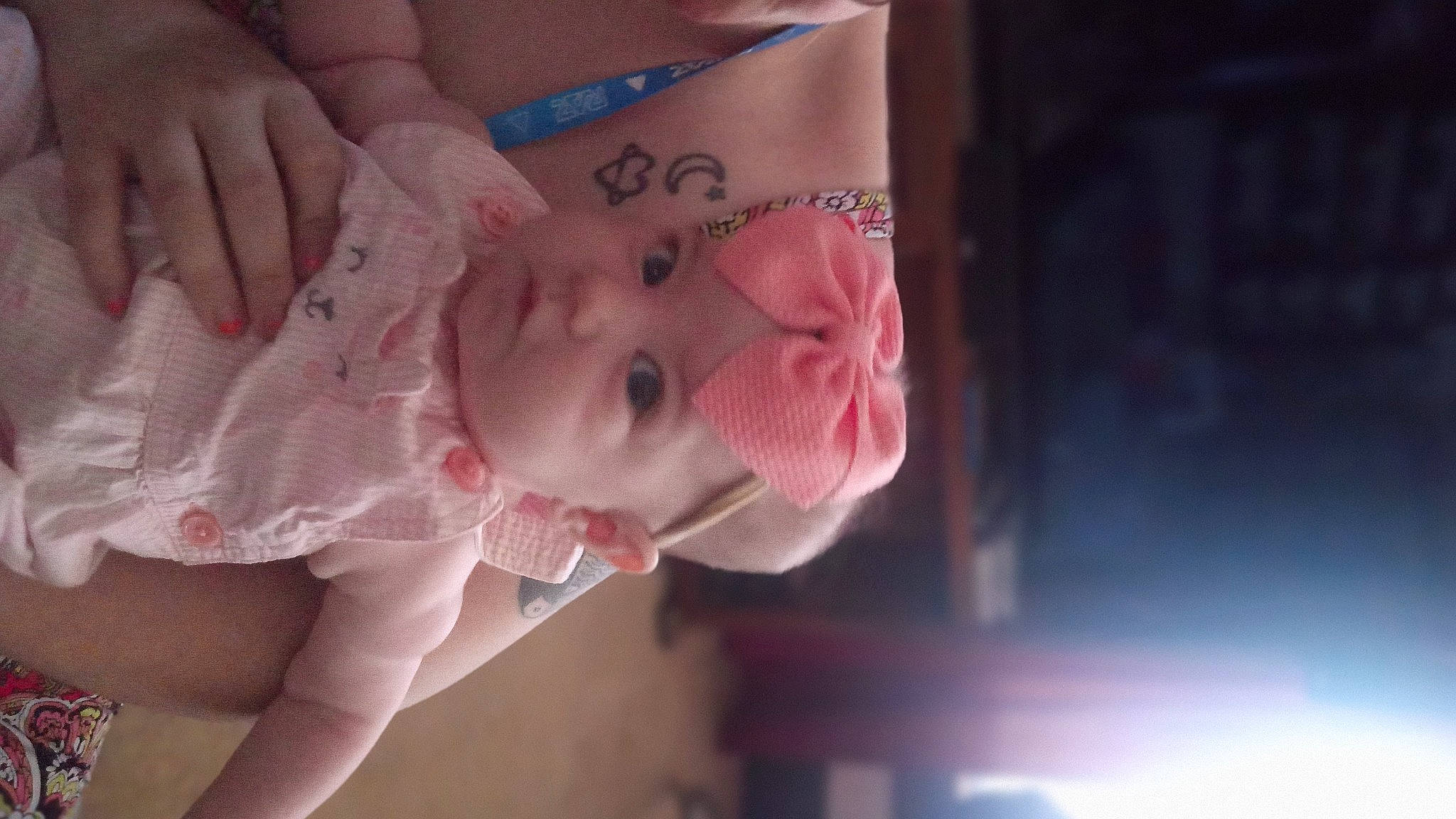 Athena Garcia is registered to the contest to win money with this photo: baby, cheek, chest, child, eyelash, eyewear, finger, gesture, hand, happy, hat, headgear, lip, mouth, nail, nose, person, pink, skin, thumb