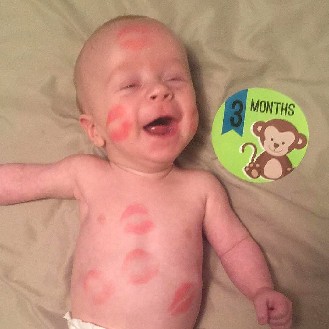 James is registered to the contest to win money with this photo: baby, baby_making_funny_faces, baby_toddler_clothing, cheek, child, face, facial_expression, fun, happy, head, human, lip, mouth, muscle, nose, person, pink, product, skin, smile