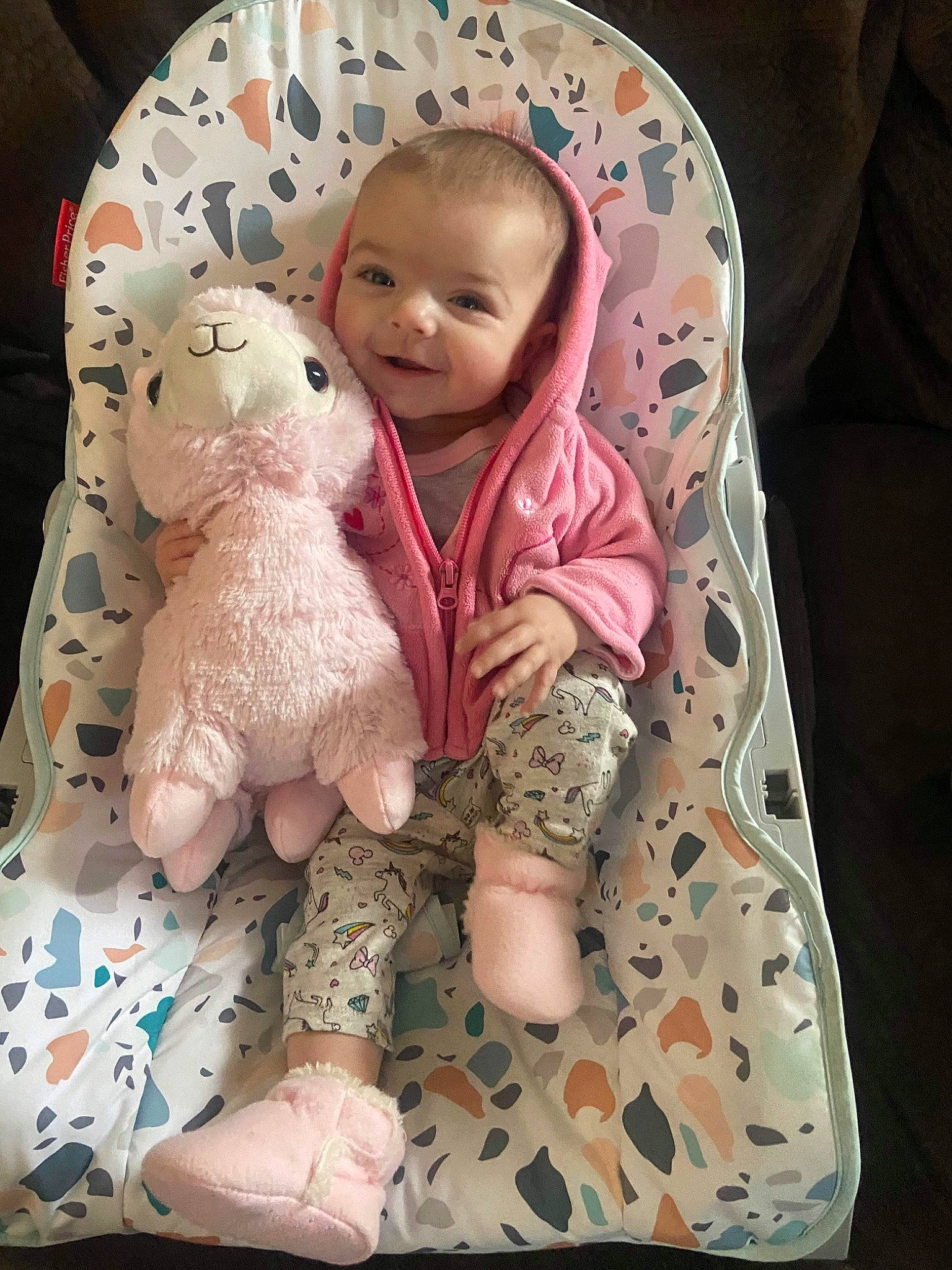 Fallon joined the competition — help win amazing prizes! baby, baby_products, baby_safety, baby_sleeping, baby_toddler_clothing, beauty, cheek, comfort, joy, linens, mammal, outerwear, pattern, person, pink, product, skin, sleeve, smile, t_shirt