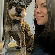 Ollie joined the competition — help win amazing prizes! carpet, casual, companion, cozy, dog, ears, face, friendship, fur, hair, happy, home, indoor, light, pet, portrait, shadow, smiling, winking, woman