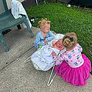 Waylen joined the competition — help win amazing prizes! baby, baby_rocker, backyard, black_bow, blue_outfit, child, concrete, curly_hair, cute, family, grass, green_chair, infant, outdoor, pink_dress, playing, sitting, summer, toddler, towel