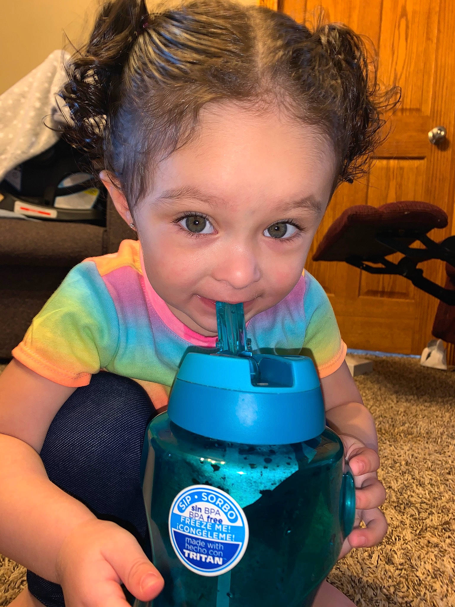 Sofiya joined the competition — help win amazing prizes! child, cobalt_blue, drink, person, plastic_bottle, product, toddler, water_bottle
