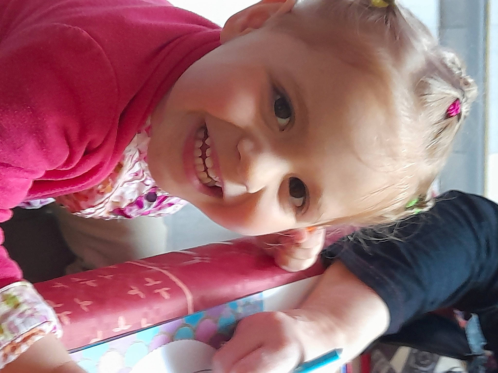 Kamila participe au concours pour gagner de l'argent avec cette photo : baby, baby_toddler_clothing, carmine, cheek, child, eyelash, facial_expression, fun, happy, human, iris, joy, leisure, lip, mouth, nose, person, pink, recreation, skin