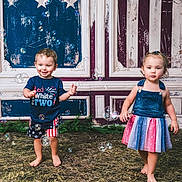 Reigna joined the competition — help win amazing prizes! toddler, child, barefoot, patriotic, red_white_blue, bubbles, playful, happy, girl, boy, denim, dress, shorts, shirt, indoor, floor, background, flag, stars, stripes