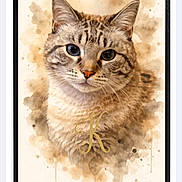 Knut participe au concours pour gagner de l'argent avec cette photo : cat, watercolor, portrait, art, painting, animal, feline, brown, beige, background, framed, illustration, whiskers, ears, face, closeup, decor, artwork, soft_colors, letter_k