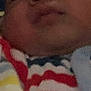 baby, baby_clothes, child, closeup, colorful, cozy, cute, face, head, indoors, infant, newborn, person, portrait, skin, sleepy, soft_light, striped_clothing, warm, young