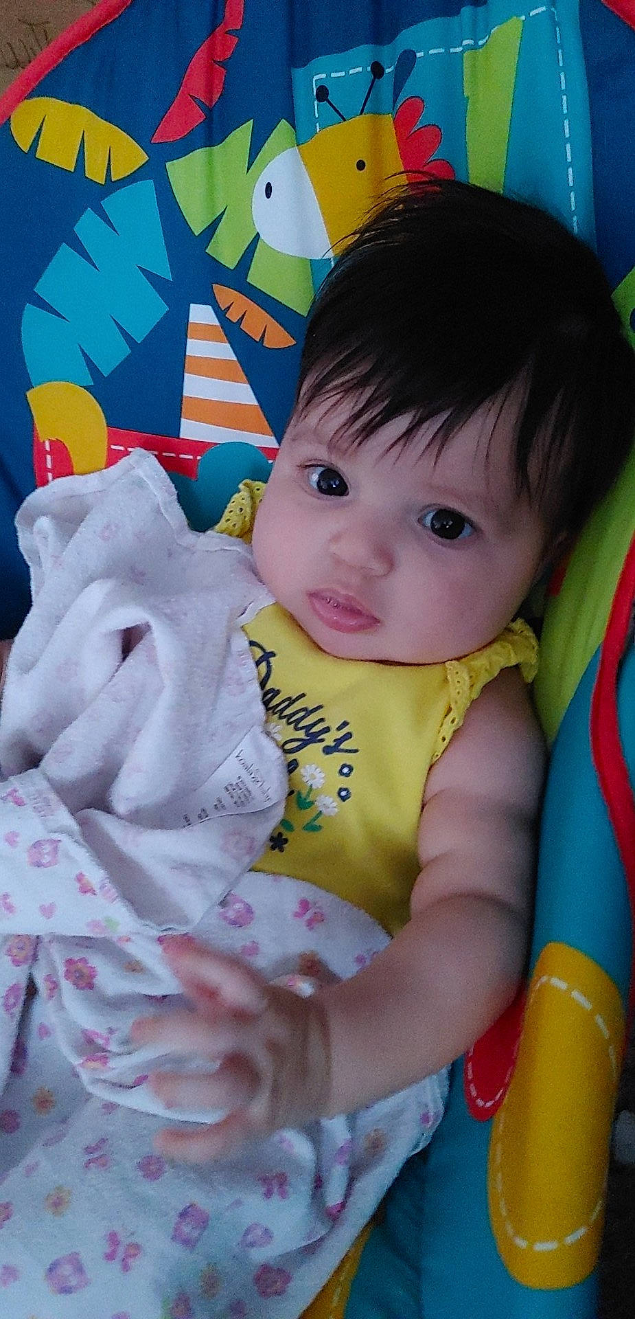 Delila joined the competition — help win amazing prizes! baby, baby_products, baby_toddler_clothing, baby_toys, cheek, child, eye, facial_expression, fun, hairstyle, happy, head, human_body, iris, linens, nose, person, pink, skin, sleeve