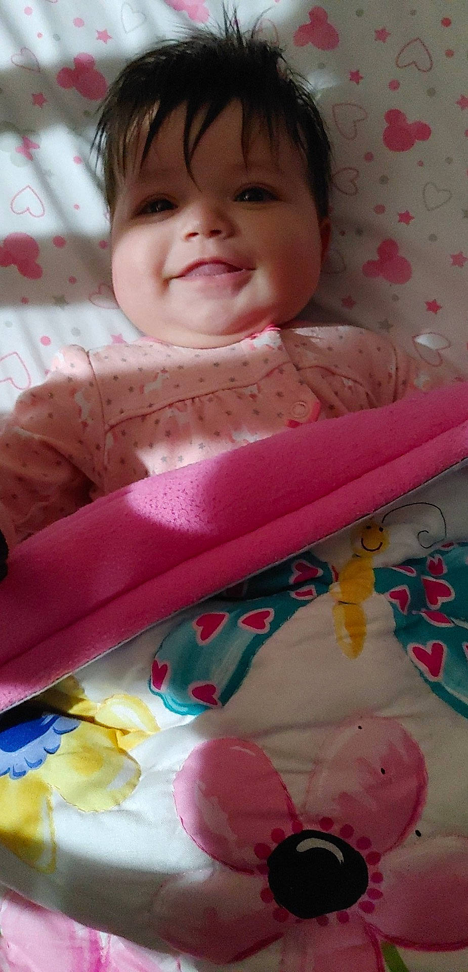 Delila joined the competition — help win amazing prizes! baby, baby_products, baby_safety, baby_toddler_clothing, cheek, child, eye, eyelash, face, happy, joy, linens, magenta, nose, person, pink, skin, smile, sweetness, tableware