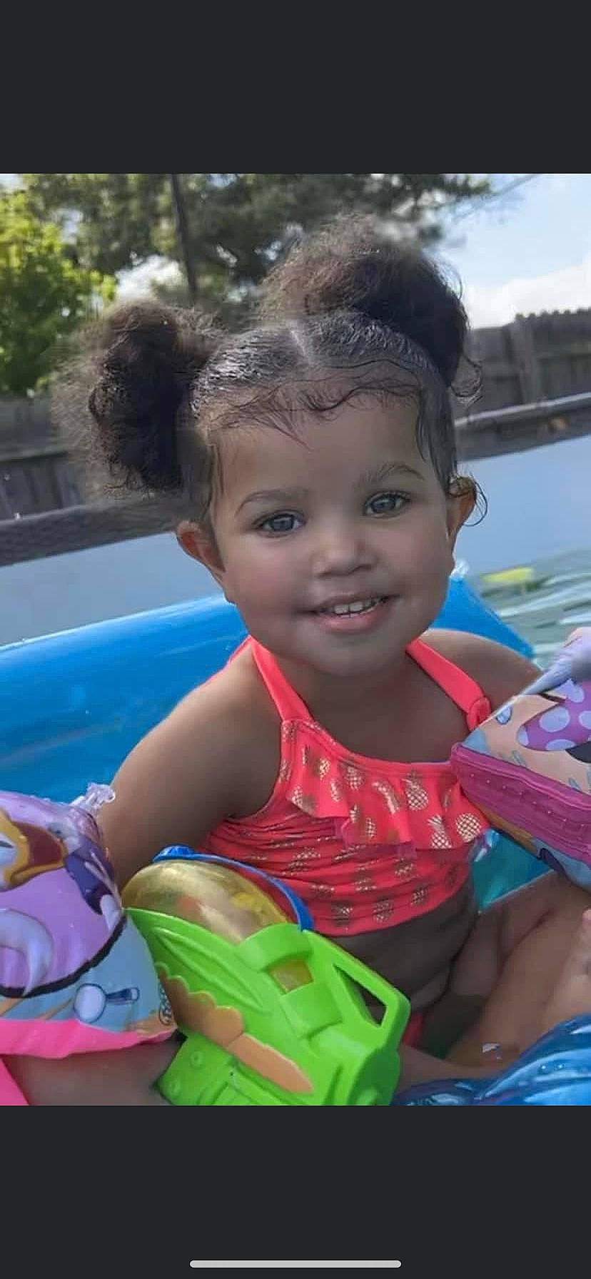 Khloe joined the competition — help win amazing prizes! baby_products, bathing, child, fun, green, happy, iris, joy, leisure, person, personal_protective_equipment, play, recreation, sitting, skin, smile, summer, swimming_pool, toddler, toy