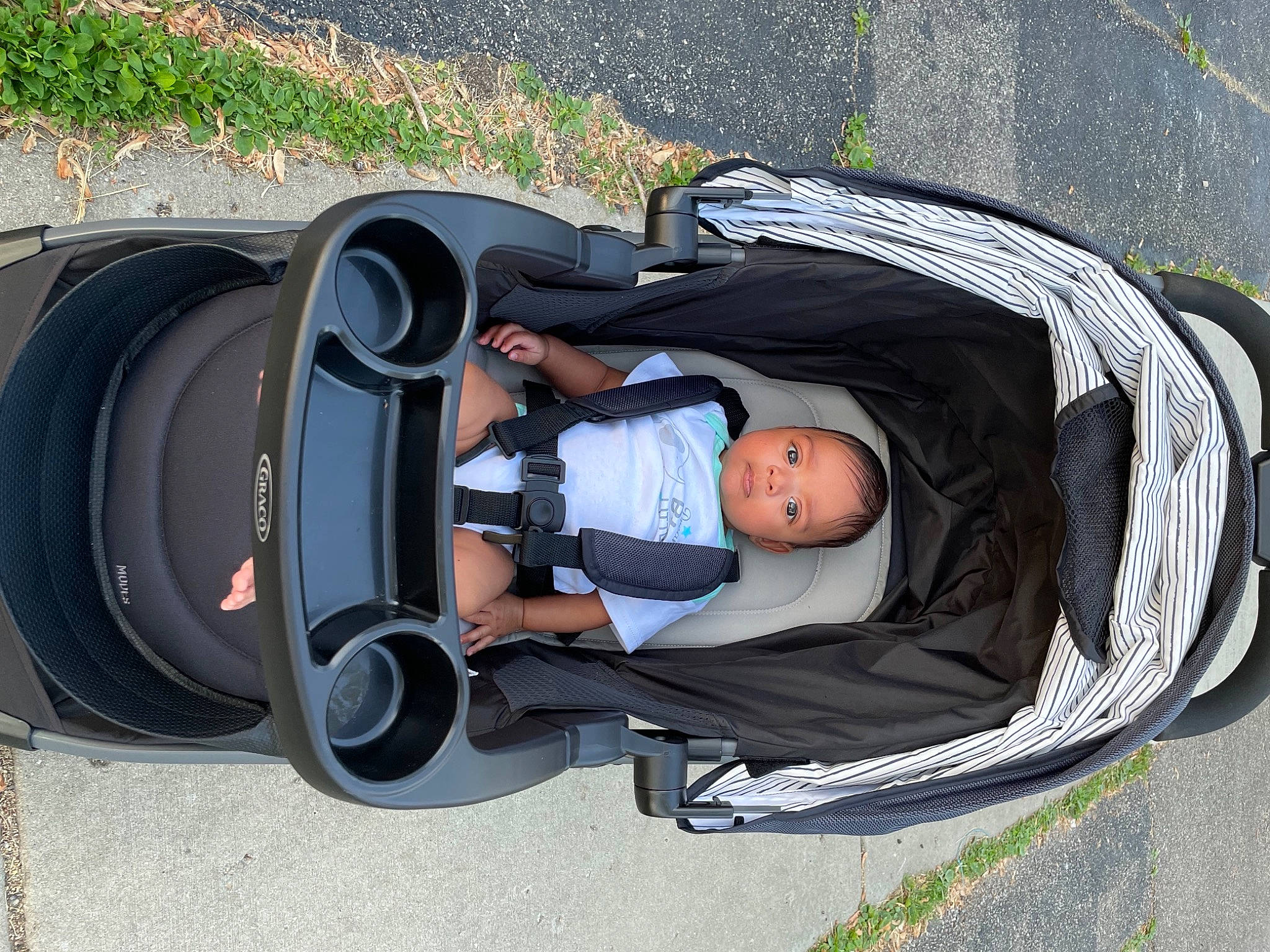 Aarush is registered to the contest to win money with this photo: auto_part, automotive_design, automotive_exterior, automotive_tire, baby, baby_carriage, baby_products, baby_safety, baby_toddler_clothing, child, comfort, grass, hat, motor_vehicle, person, personal_protective_equipment, product, sitting, synthetic_rubber, toddler