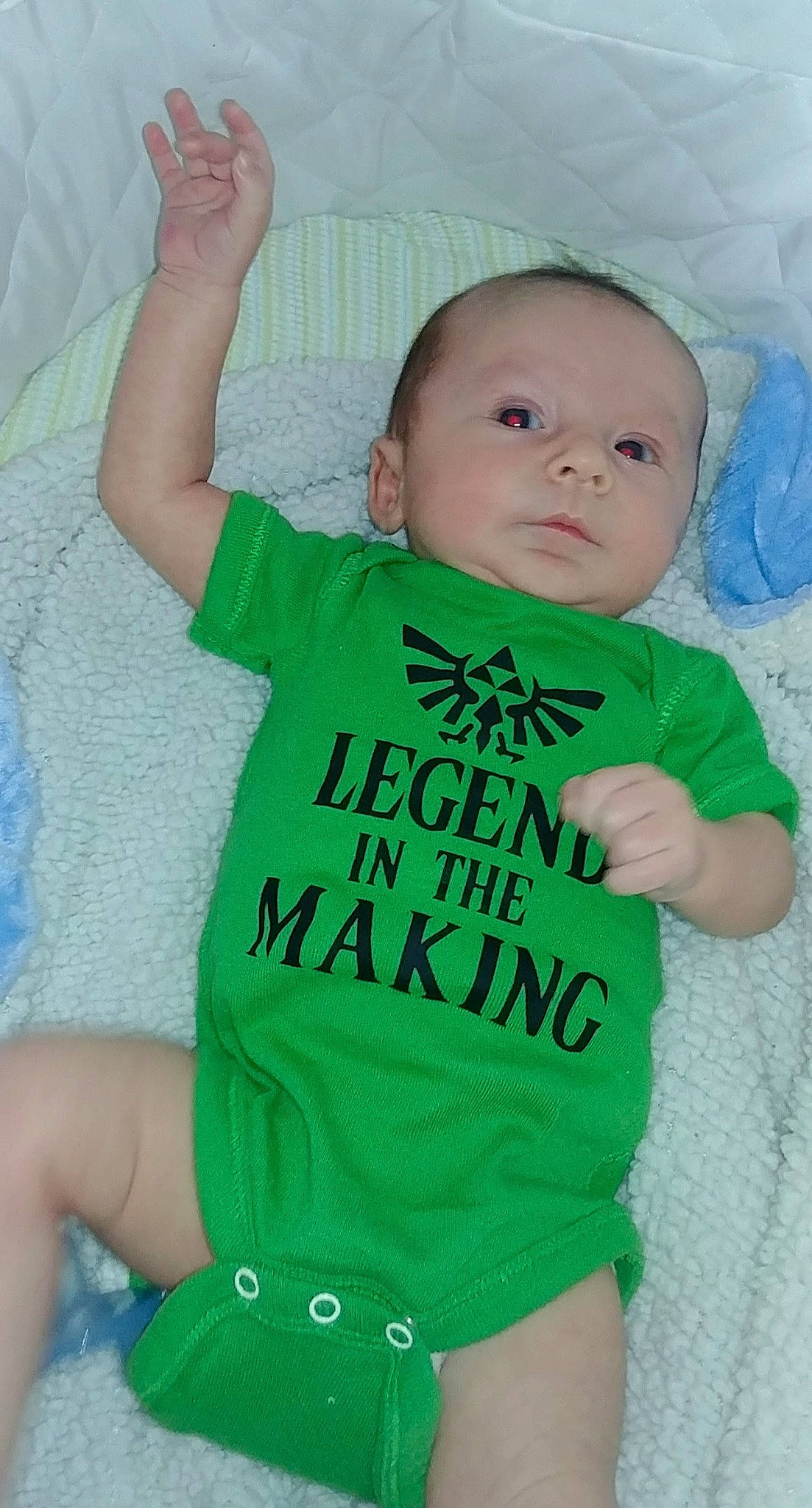 Link joined the competition — help win amazing prizes! baby, baby_products, baby_toddler_clothing, child, green, person, product, sleeve, t_shirt, toddler