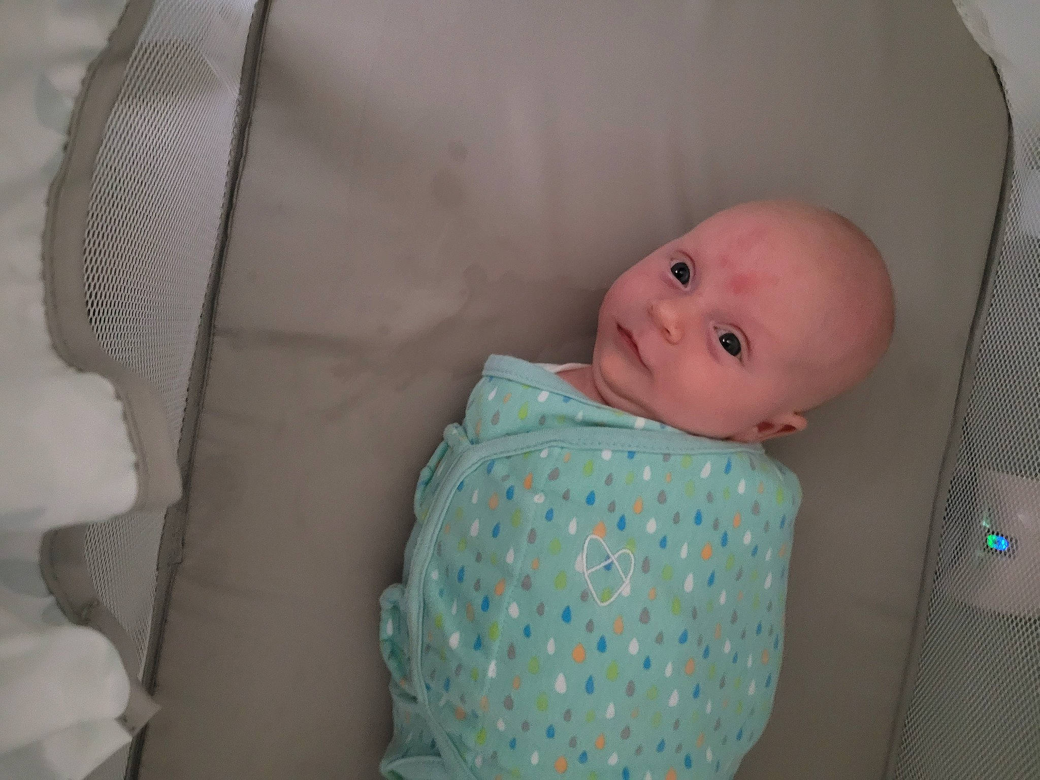 Cayden joined the competition — help win amazing prizes! baby, baby_products, baby_safety, baby_sleeping, baby_toddler_clothing, bedding, bedtime, cheek, child, comfort, face, facial_expression, infant_bed, iris, linens, pattern, person, room, skin, textile