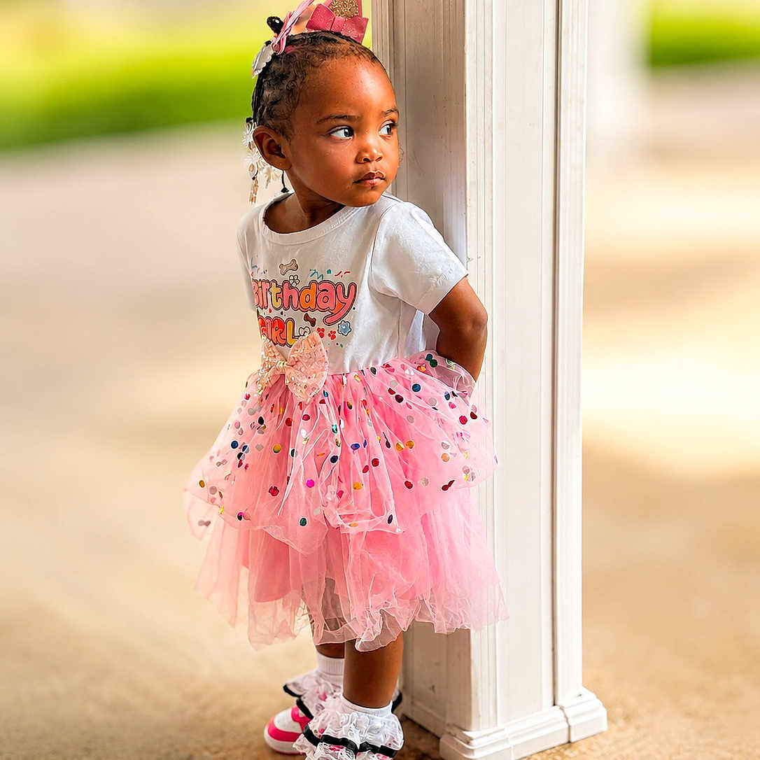 Taylee Greigh is registered to the contest to win money with this photo: toddler, child, birthday, pink_tutu, unicorn_headband, braided_hair, sneakers, frilly_socks, white_column, outdoor, portrait, cute, fashion, casual, standing, colorful, playful, gazing, young_girl, celebration