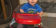 Matthew joined the competition — help win amazing prizes! baby, child, walker, blue_eyes, socks, orange, red, indoor, floor, door, tire, person, cute, curious, clothing, infant, portrait, sitting, toy, play