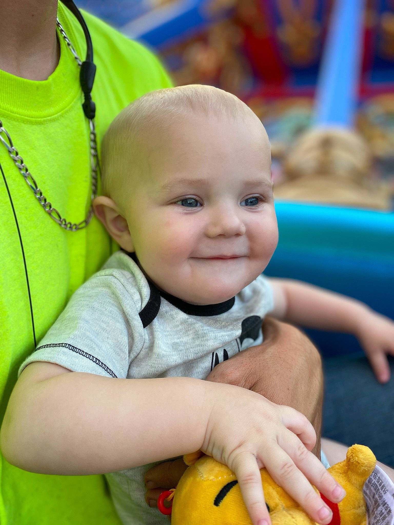 Winston joined the competition — help win amazing prizes! baby, child, fun, joy, person, play, product, smile, toddler, yellow