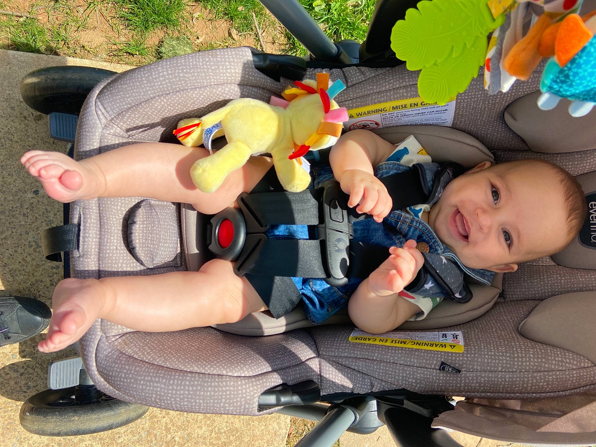 Wyatt joined the competition — help win amazing prizes! baby, baby_carriage, baby_products, baby_toddler_clothing, car_seat, fun, human_leg, knee, lap, leisure, person, personal_protective_equipment, plant, recreation, shoe, smile, thigh, tire, toddler, toy