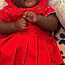 Cyanii joined the competition — help win amazing prizes! baby, child, smiling, red_dress, headband, cushion, floral_pattern, blanket, happy, infant, cute, person, portrait, indoors, plush, skin, hand, face, clothing, lying_down