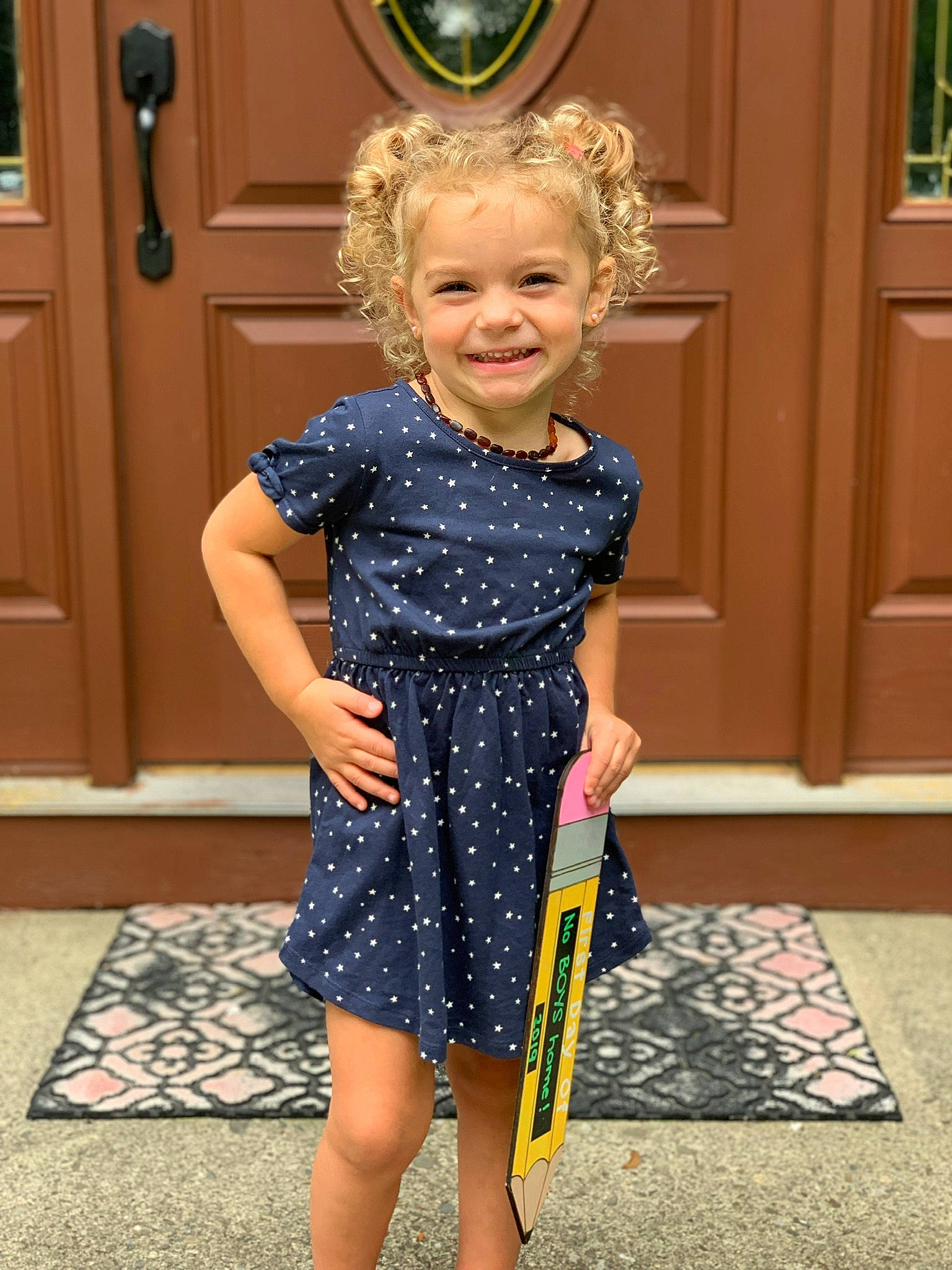 Calina is registered to the contest to win money with this photo: child, clothing, dress, electric_blue, joy, pattern, person, polka_dot, smile, toddler