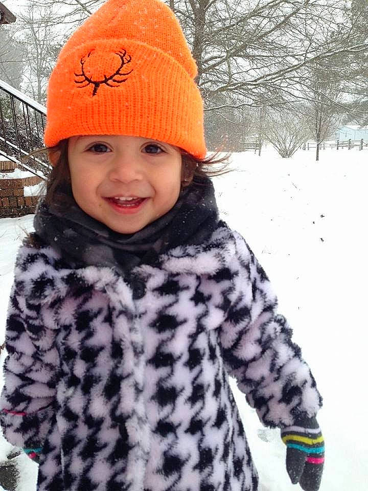 Shyloh joined the competition — help win amazing prizes! beanie, bonnet, cap, child, clothing, crochet, fashion_accessory, freezing, hat, headgear, joy, knit_cap, knitting, outerwear, person, pink, playing_in_the_snow, snow, toddler, winter
