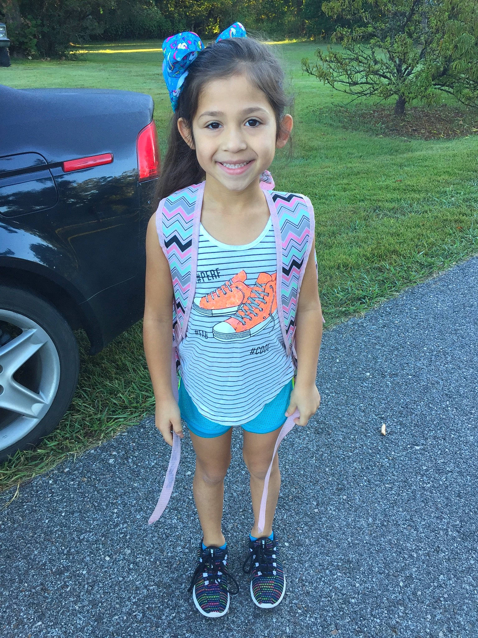 Shyloh joined the competition — help win amazing prizes! car, child, electric_blue, happy, joy, person, recreation, smile, style, summer, t_shirt, toddler, vacation, vehicle