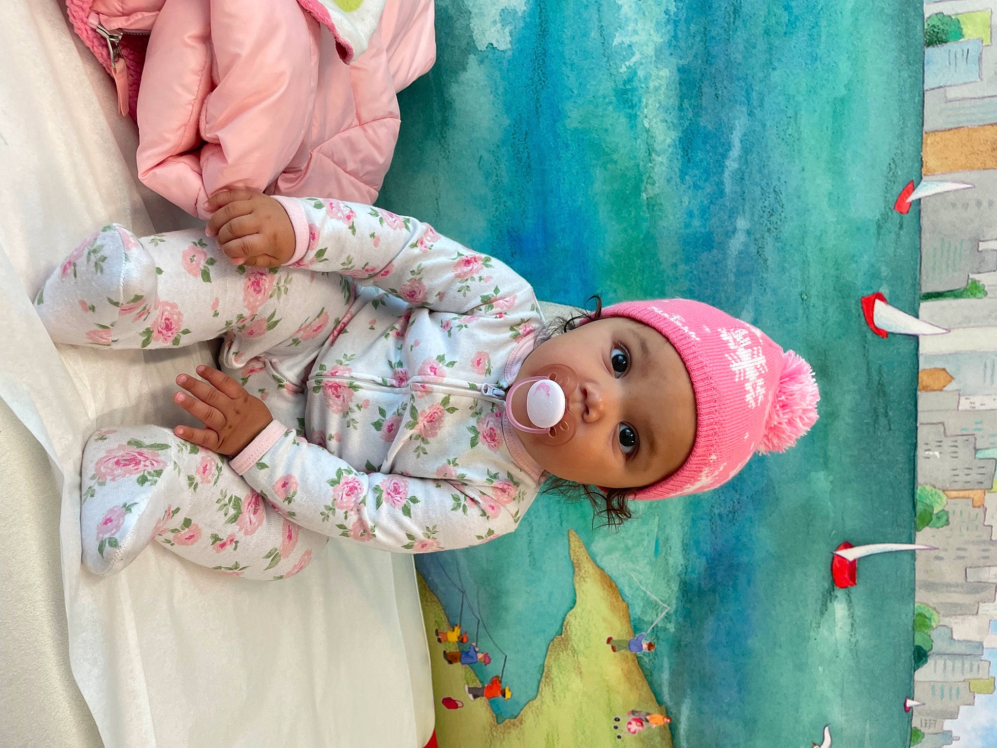 Harmony is registered to the contest to win money with this photo: art, baby, child, fun, happy, hat, headwear, illustration, leisure, paint, painting, pattern, peach, person, pink, room, skin, textile, toddler, visual_arts