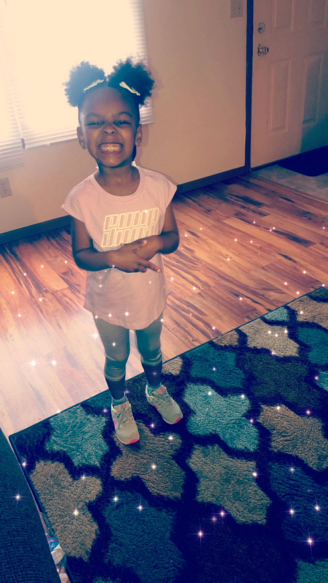 Gabrielle joined the competition — help win amazing prizes! azure, beauty, blue, child, cool, electric_blue, eyewear, fashion_design, floor, flooring, fun, happy, human_leg, joy, leisure, person, purple, sandal, smile, t_shirt