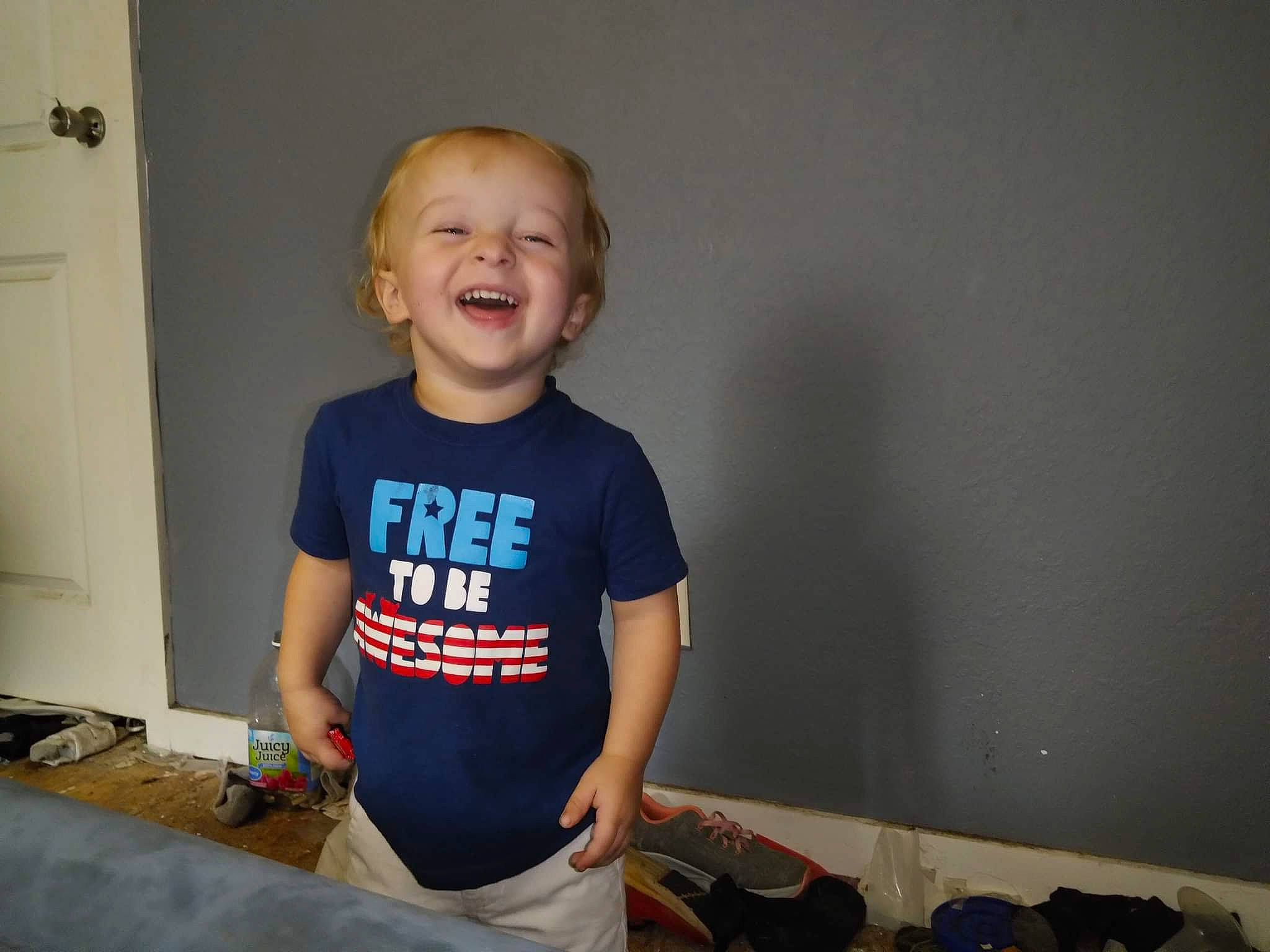 Kaylen joined the competition — help win amazing prizes! arm, baby, baby_toddler_clothing, child, door, elbow, finger, flooring, fun, happy, hardwood, joy, paint, person, play, room, sitting, sleeve, smile, t_shirt