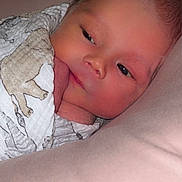 Cyrus joined the competition — help win amazing prizes! newborn, baby, swaddled, blanket, animal_print, face, head, pillow, resting, sleepy, infant, soft, cute, peaceful, skin, person, closeup, indoors, portrait, child