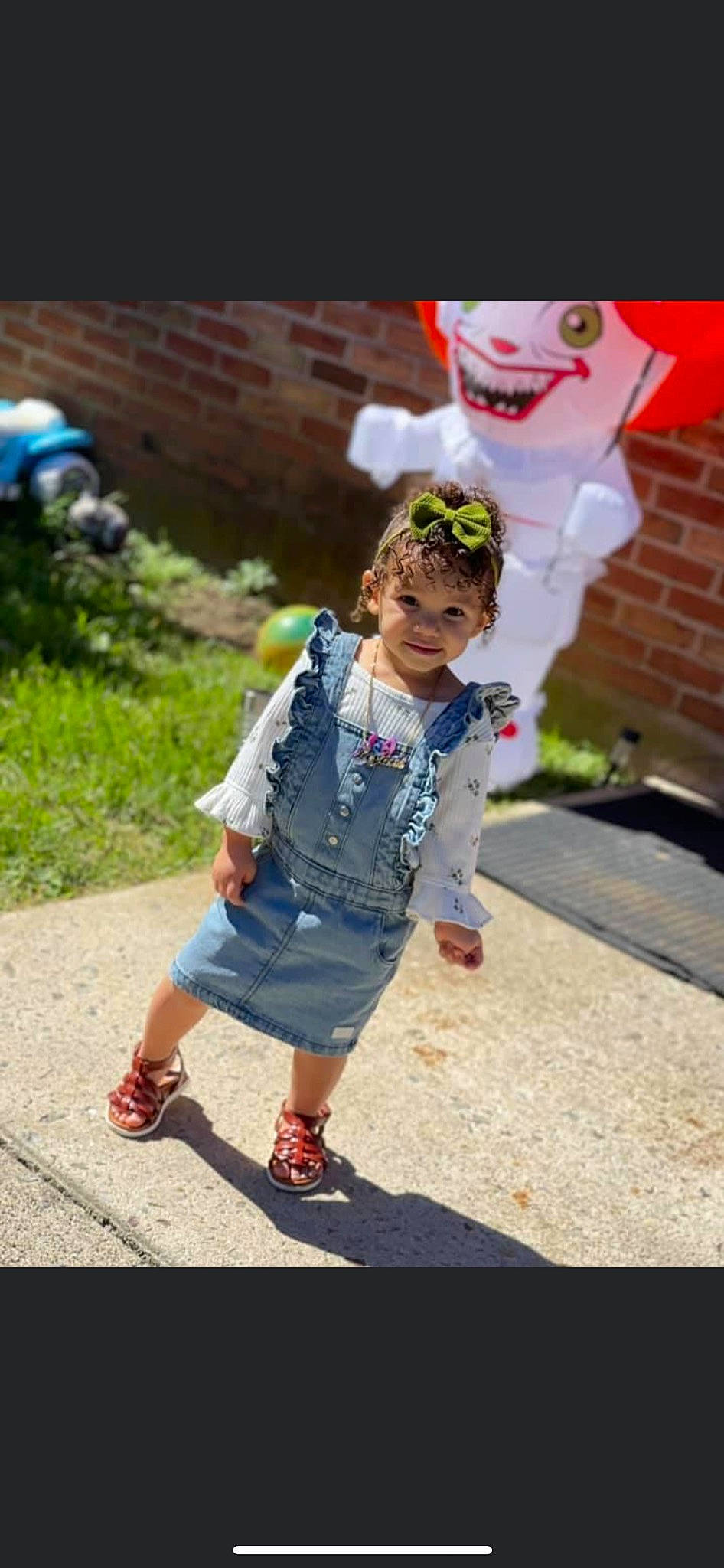 Leyani joined the competition — help win amazing prizes! asphalt, child, costume, denim, eyewear, fun, grass, happy, joy, leisure, person, plant, play, recreation, road, sandal, shorts, street, sunglasses, t_shirt