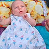 Alice joined the competition — help win amazing prizes! baby, infant, child, outdoor, picnic, blanket, dress, floral_pattern, pacifier, adult_hands, portrait, lying_down, grass, blue_blanket, colorful, sunlight, family, relaxed, face, bald