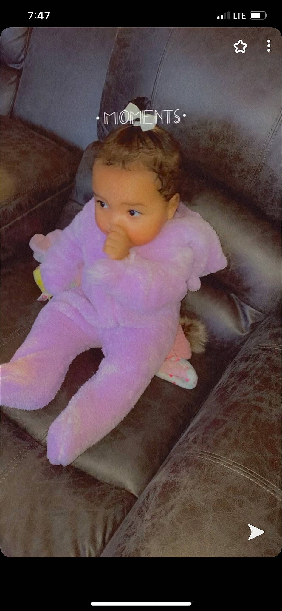 Amina joined the competition — help win amazing prizes! baby, baby_toddler_clothing, cheek, child, comfort, couch, eye, face, floor, flooring, foot, fur, hair, headpiece, iris, person, pink, purple, skin, sleeve