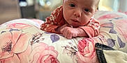 Mckenna joined the competition — help win amazing prizes! baby, blanket, child, closeup, cozy, curious, cute, expression, face, floral_pattern, hands, home, indoor, infant, newborn, person, pillow, portrait, resting, soft_lighting