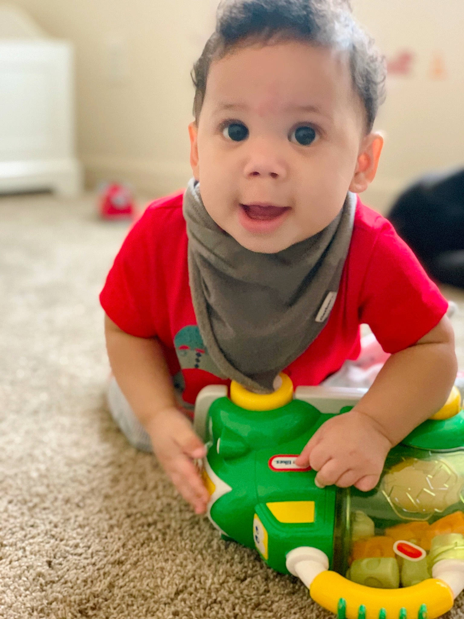 Elon joined the competition — help win amazing prizes! baby, baby_playing_with_toys, baby_toddler_clothing, baby_toys, cheek, child, crawling, person, play, sitting, skin, smile, surprise, toddler, toy, tummy_time