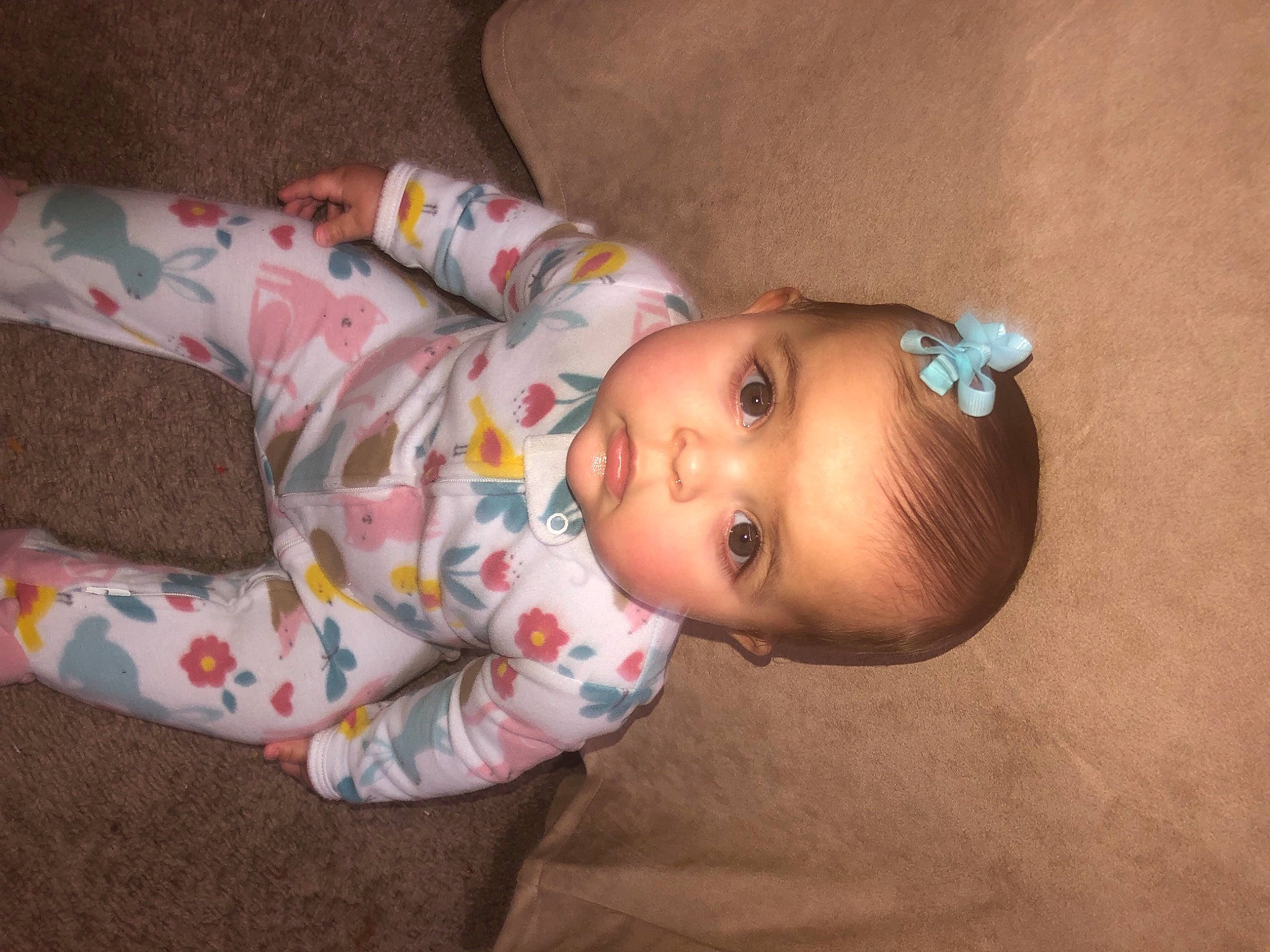 Isabelle joined the competition — help win amazing prizes! arm, baby, baby_toddler_clothing, brown, cheek, child, comfort, eyelash, floor, flooring, head, iris, mammal, mouth, nose, person, sitting, skin, toddler, vertebrate
